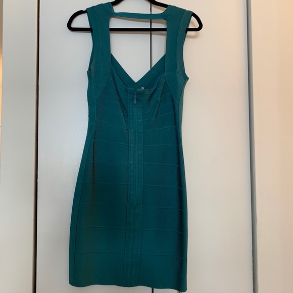 Hervé Léger Crisscross Mini Dress in Teal - Picture 3 of 5